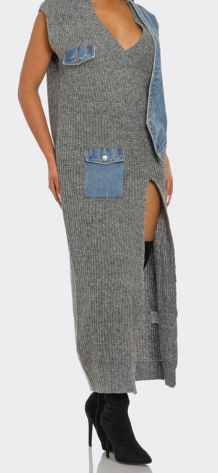 Abstract Luxe Knit Denim Dress